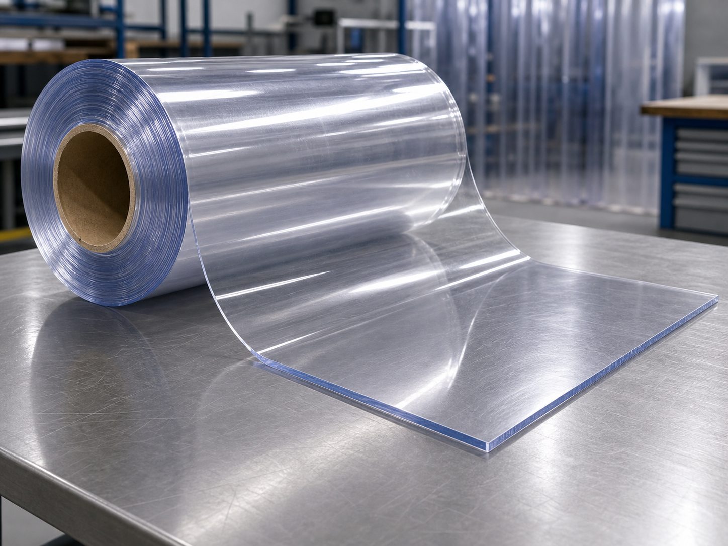Clear flexible PVC sheet roll and cut sheet sample