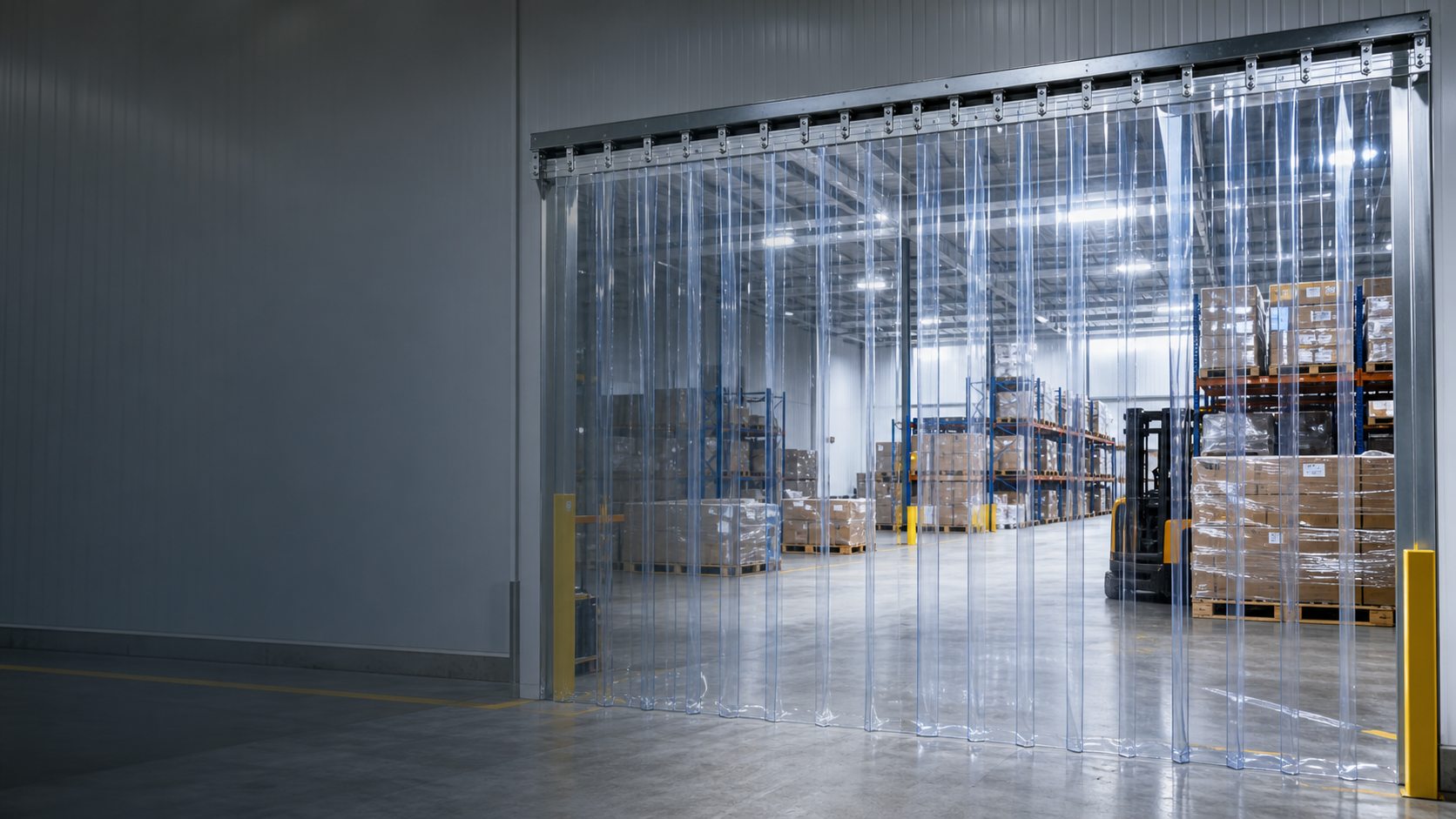 Factory partition using transparent PVC curtain panels