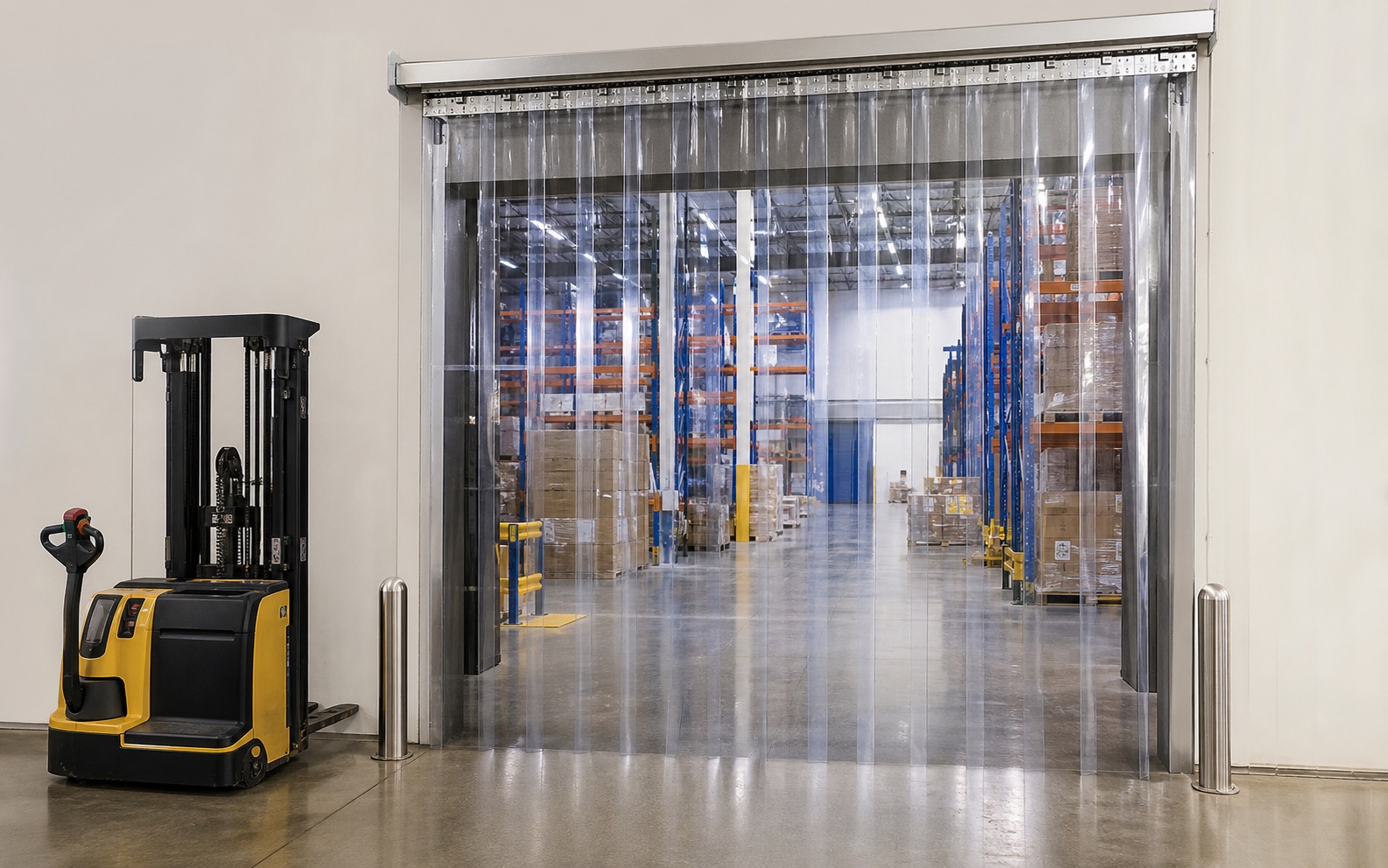 PVC strip curtain for forklift traffic in warehouse