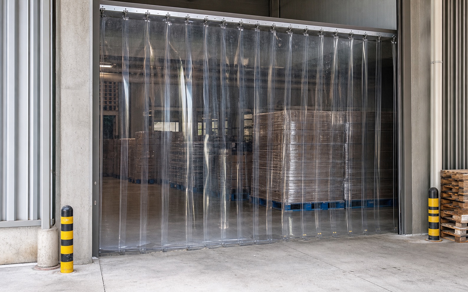 Industrial PVC strip curtain used for loading bay access